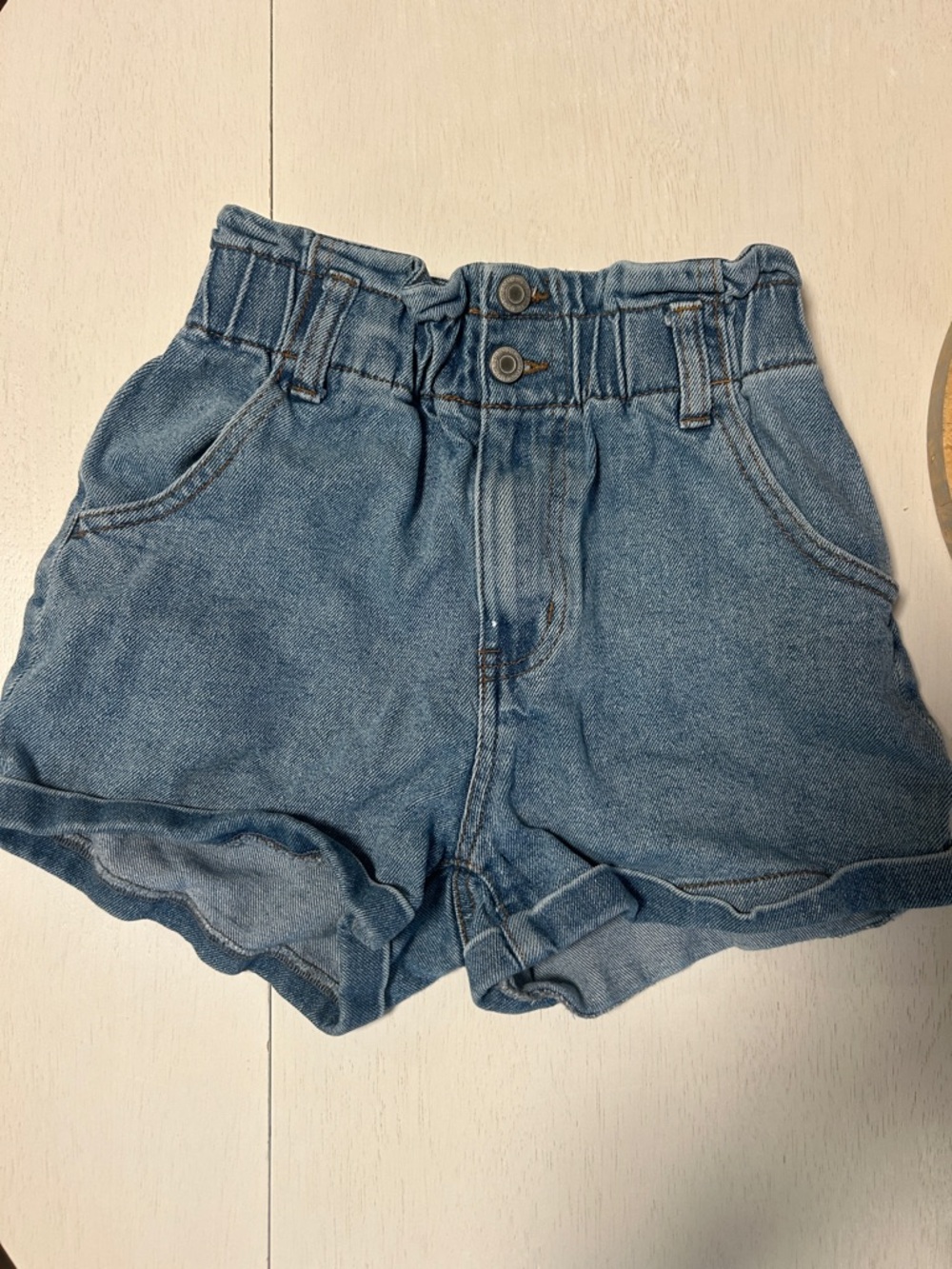 Denim Paperbag Waist Shorts - Blue